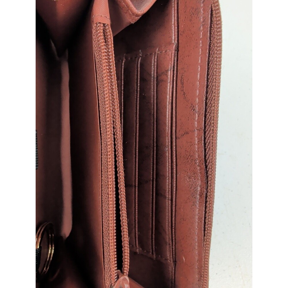 Buxton Card Wallet Double Zipper Coin Purse Brown Leather - Picture 5 of 10